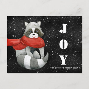 Funny Christmas Racoon   Joy Holiday Postcard