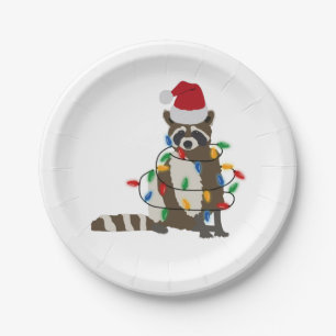 Funny Christmas Racoon Santa Hat Xmas Lights    Paper Plate