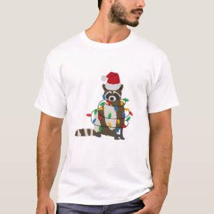 Funny Christmas Racoon Santa Hat Xmas Lights  T-Shirt
