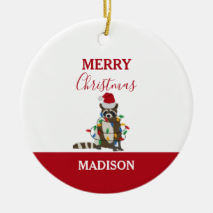 Funny Christmas Racoon Santa Hat Xmas Lights Xmas Ceramic Tree Decoration