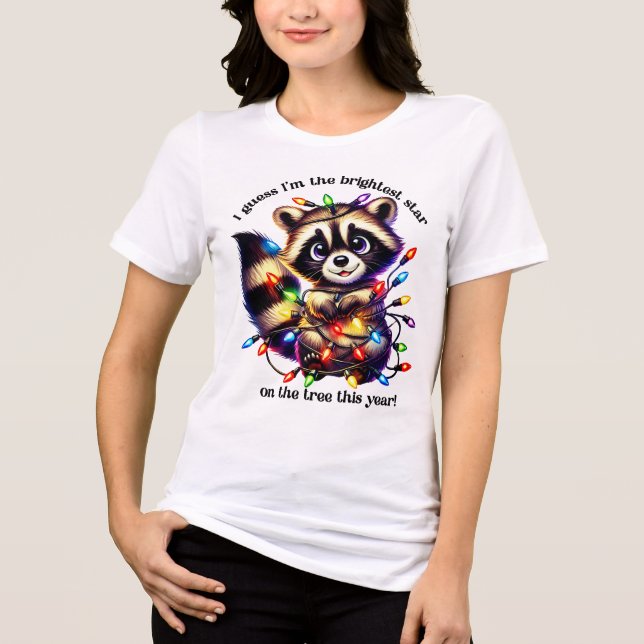 Funny Christmas racoon shirt with colourful lights (Front)