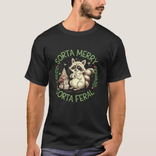 Funny Christmas Racoon Sorta Merry Sorta Santa Fe T-Shirt