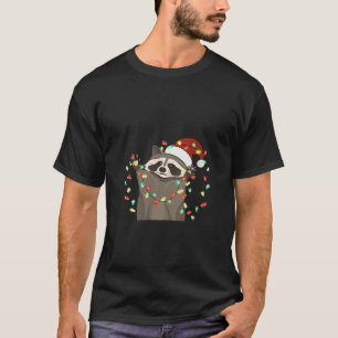 Funny Christmas Racoon Xmas Lights Merry And Brigh T-Shirt