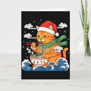 Funny Christmas Ramen Cat Eating Noodles Japanese Card