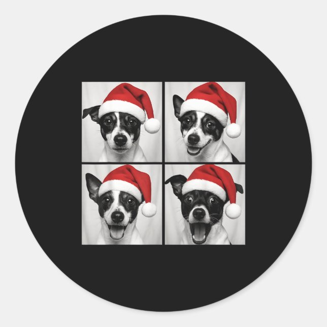 Funny Christmas Rat Terrier Santa Dog Lover Photo  Classic Round Sticker (Front)