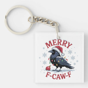 Funny Christmas Raven Merry F-Caw-F Black Bird Key Ring