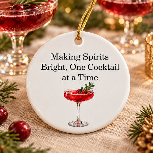 Funny Christmas Red Cocktail Drink Bright Spirits Ceramic Tree Decoration