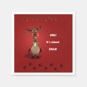 Funny Christmas Red Nosed Reindeer Napkin