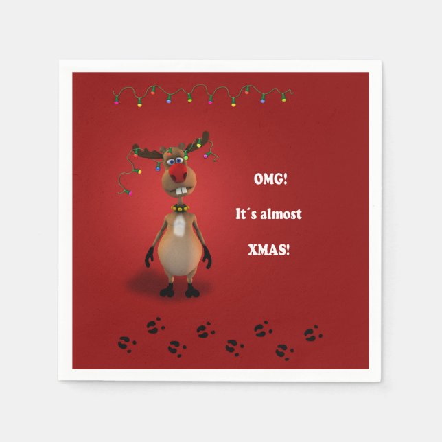 Funny Christmas Red Nosed Reindeer Napkin (Front)