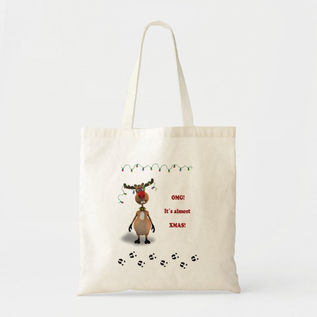 Funny Christmas Red Nosed Reindeer Tote Bag (Front)
