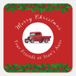 Funny Christmas Red Truck Mechanic Auto Repair  Square Sticker