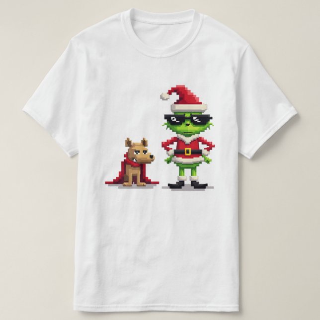 Funny Christmas  Reindeer and Max Pixel Art Tee |  (Design Front)