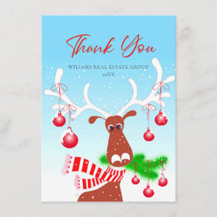 Funny Christmas Reindeer Corporate Holiday Thank You Card
