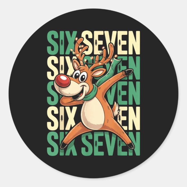 Funny Christmas Reindeer Dabbing Xmas Dab Six Seve Classic Round Sticker (Front)