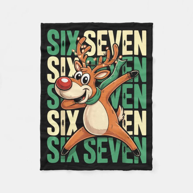 Funny Christmas Reindeer Dabbing Xmas Dab Six Seve Fleece Blanket (Front)