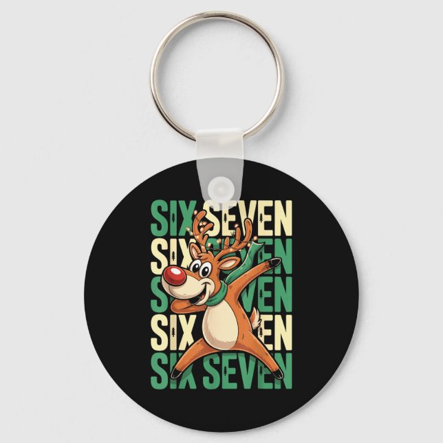 Funny Christmas Reindeer Dabbing Xmas Dab Six Seve Key Ring (Front)