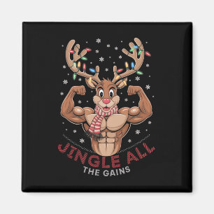 Funny Christmas Reindeer Gym Workout Jingle All Th Magnet