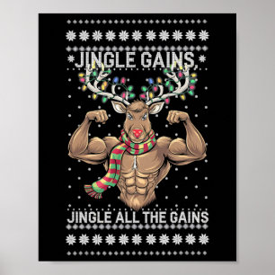 Funny Christmas Reindeer Gym Workout Jingle All Th Poster