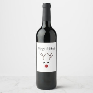 Funny Christmas Reindeer Happy Holidays Wine Label