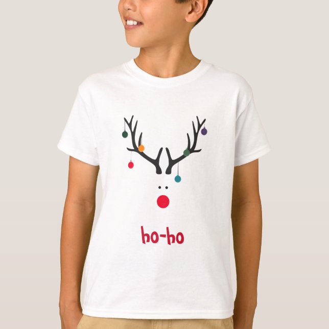 Funny Christmas reindeer head on white T-Shirt (Front)