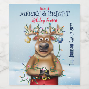 Funny Christmas Reindeer Holiday Party Wine Label