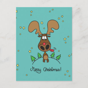 Funny Christmas reindeer Holiday Postcard