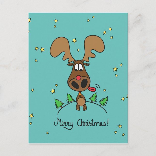 Funny Christmas reindeer Holiday Postcard (Front)