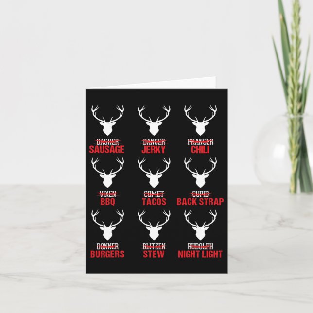 Funny Christmas Reindeer Hunter Deer Meat Hunting  Card (Front)