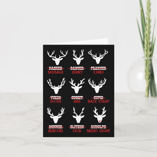 Funny Christmas Reindeer Hunter Deer Meat Hunting  Card (Front)
