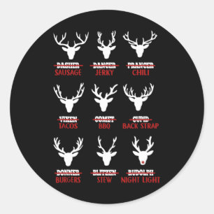 Funny Christmas Reindeer Hunter Deer Meat Hunting Classic Round Sticker