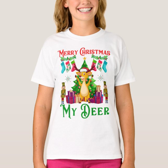 Funny Christmas Reindeer, Merry Christmas My Deer T-Shirt (Front)
