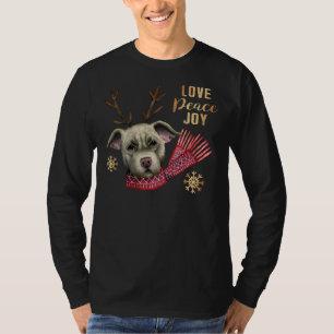 Funny Christmas Reindeer Pit Bull With Faux Gold S T-Shirt