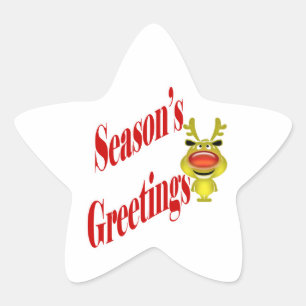 Funny Christmas Reindeer "Season's Greetings" Star Sticker