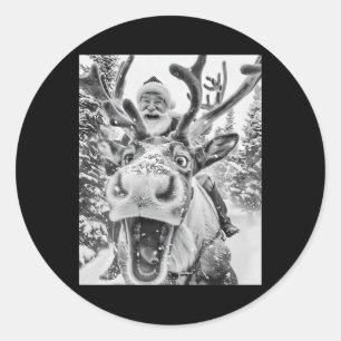 Funny Christmas Reindeer Selfie Santa Claus Xmas S Classic Round Sticker