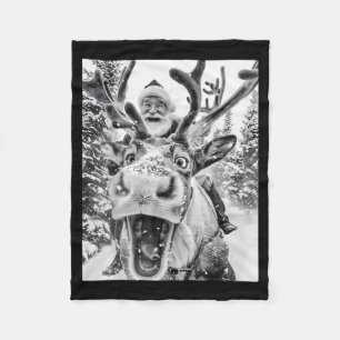 Funny Christmas Reindeer Selfie Santa Claus Xmas S Fleece Blanket