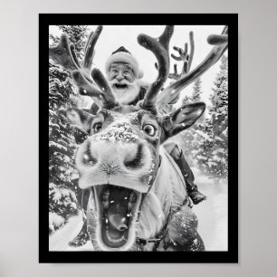 Funny Christmas Reindeer Selfie Santa Claus Xmas S Poster