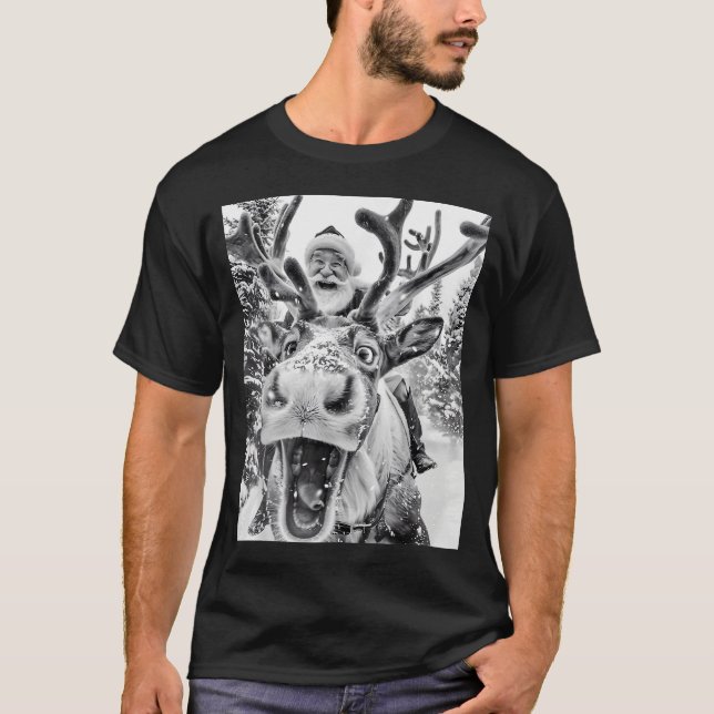 Funny Christmas Reindeer Selfie Santa Claus Xmas S T-Shirt (Front)