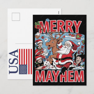 Funny Christmas Reindeer USA 250 Years Patriotic Holiday Postcard