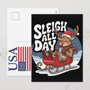 Funny Christmas Reindeer USA 250 Years Patriotic Holiday Postcard