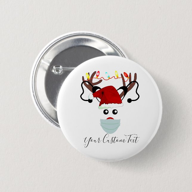 Funny Christmas Reindeer Wearing Face Mask Custom 6 Cm Round Badge (Front & Back)
