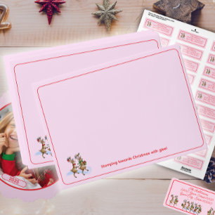Funny Christmas Reindeers Pink Envelope