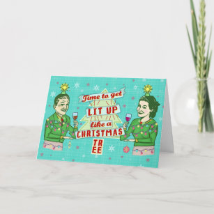 Funny Christmas Retro Drinking Humour Couple Lit Holiday Card