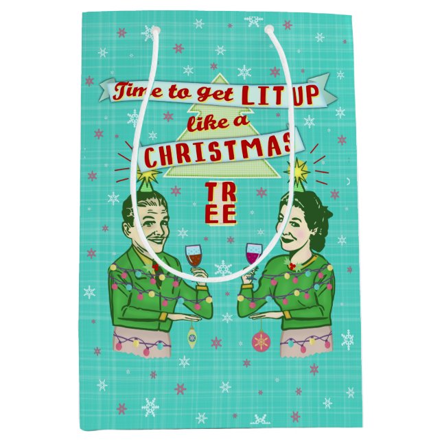 Funny Christmas Retro Drinking Humour Couple Lit Medium Gift Bag (Front)