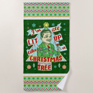 Funny Christmas Retro Drinking Humour Man Lit Up Beach Towel