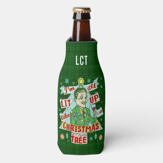 Funny Christmas Retro Drinking Humour Man Lit Up Bottle Cooler (Bottle Front)