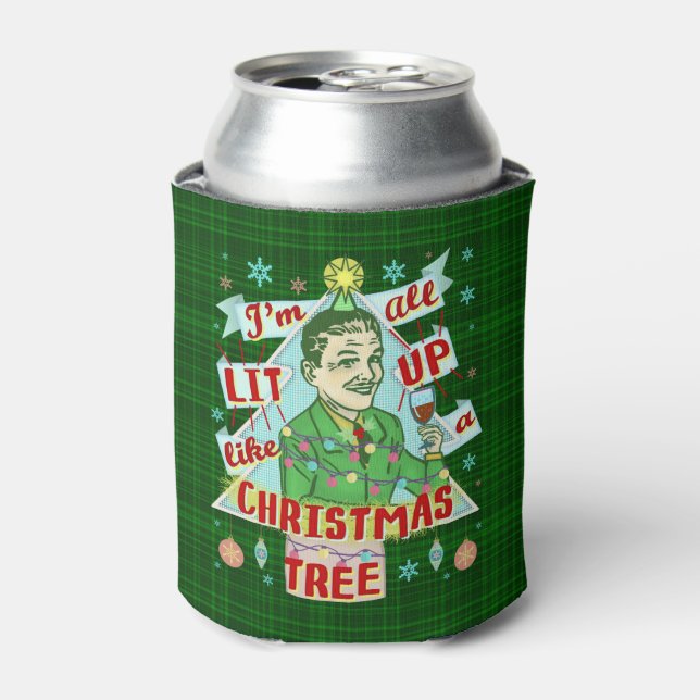 Funny Christmas Retro Drinking Humour Man Lit Up Can Cooler (Can Front)