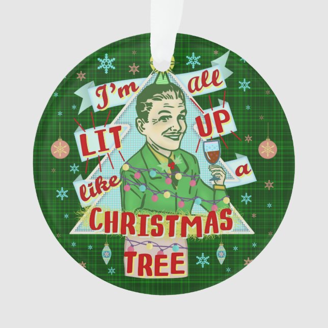 Funny Christmas Retro Drinking Humour Man Lit Up Ornament (Front)