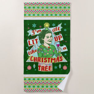 Funny Christmas Retro Drinking Humour Woman Lit Up Beach Towel