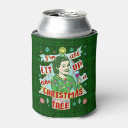 Funny Christmas Retro Drinking Humour Woman Lit Up Can Cooler