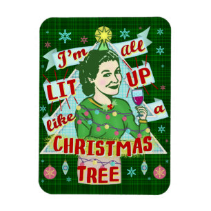Funny Christmas Retro Drinking Humour Woman Lit Up Magnet